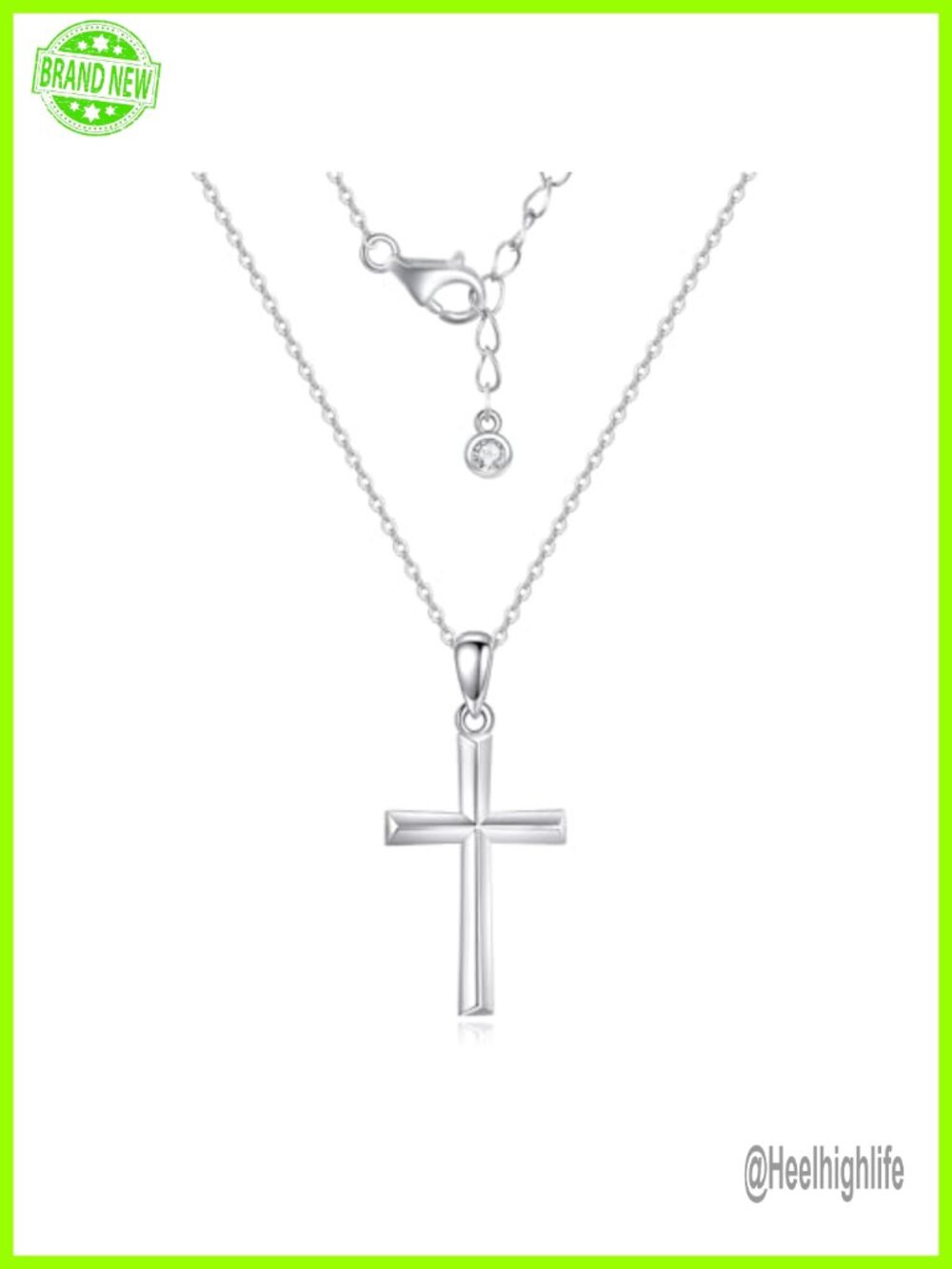 925 Sterling Silver Minimalist Cross Pendant Necklace with Zircon